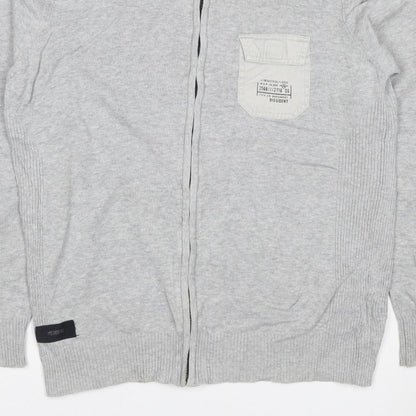 Dissident Men's Grey M Full Zip High Neck Knit Jumper Pocket Logo