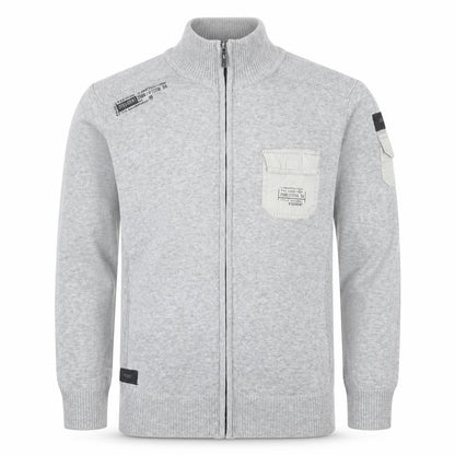 Dissident Men's Grey M Full Zip High Neck Knit Jumper Pocket Logo