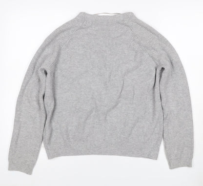 Oysho Women Grey S Rib Knit V-Neck Button Cardigan