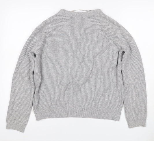 Oysho Women Grey S Rib Knit V-Neck Button Cardigan