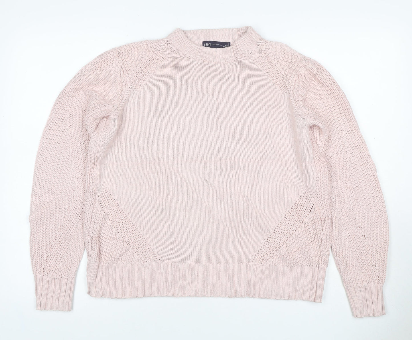 Marks and Spencer Women Pink S Cable Knit Mock Neck Jumper