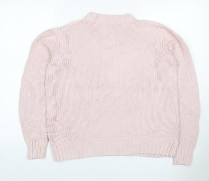 Marks and Spencer Women Pink S Cable Knit Mock Neck Jumper
