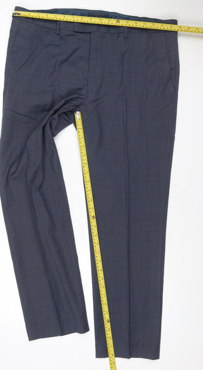 Marks and Spencer Men's Blue 38W 31L Tailored Fit Wool Dress Trousers