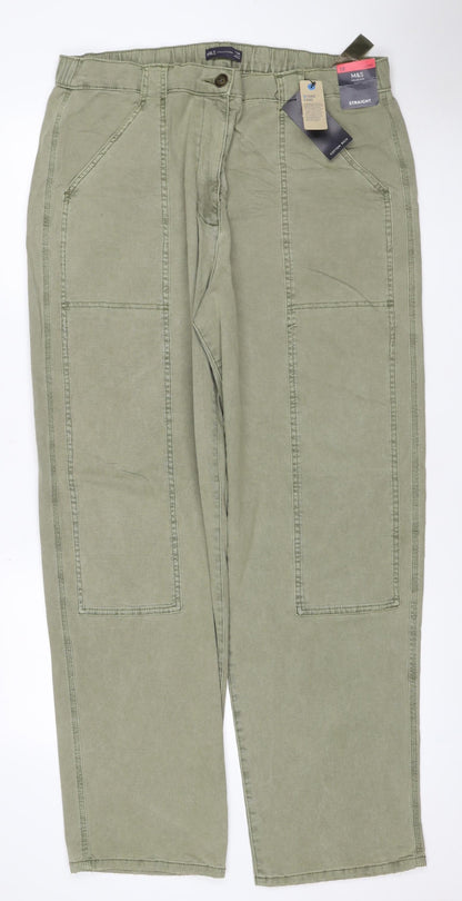 Marks and Spencer Women Green UK 18 Long Straight Cotton Rich Cargo Trousers