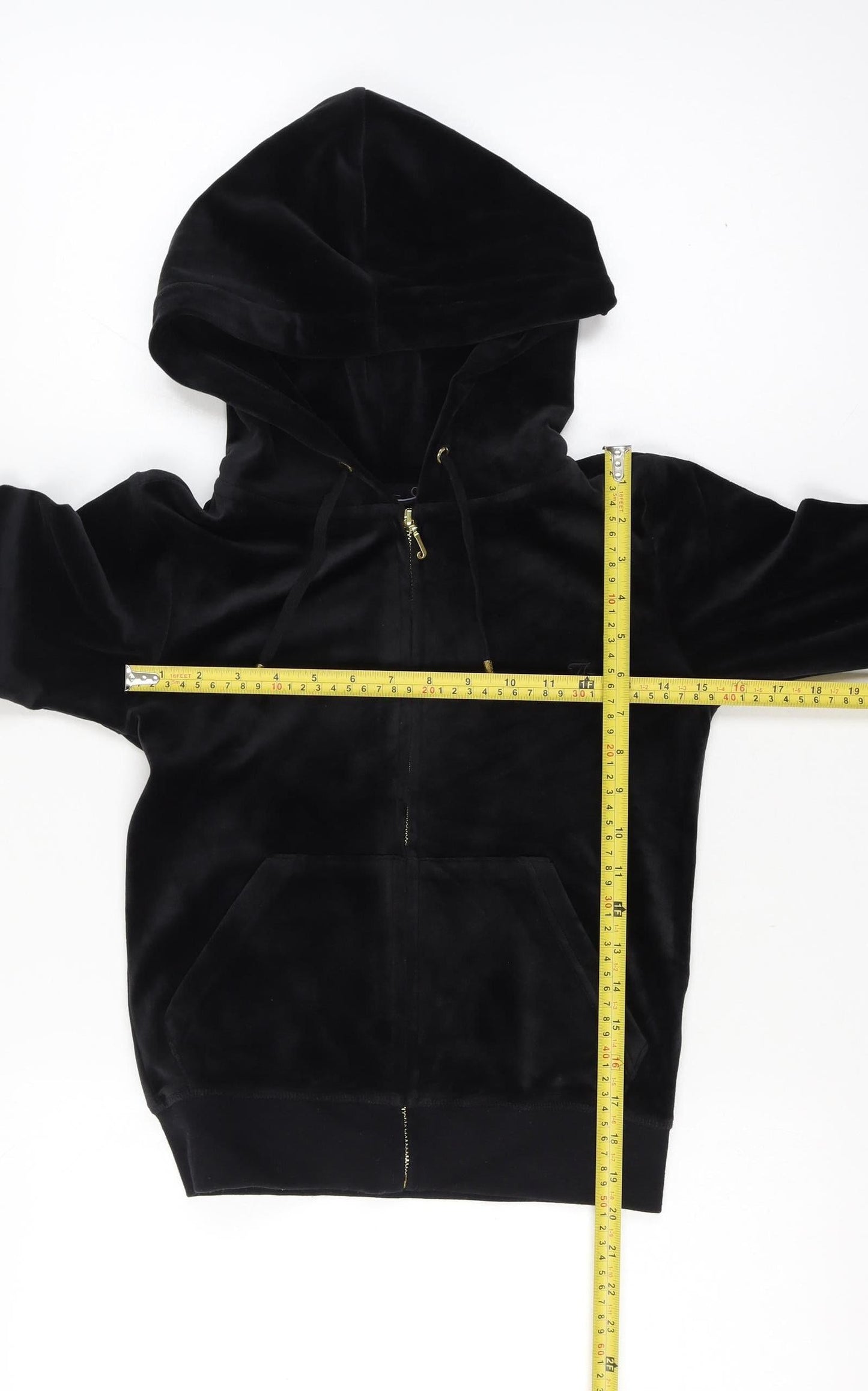 Juicy Couture Women Size 8 Black Velour Full Zip Hooded Hoodie