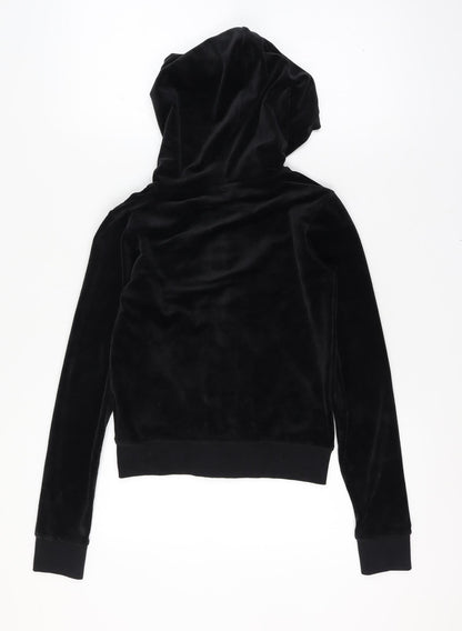 Juicy Couture Women Size 8 Black Velour Full Zip Hooded Hoodie