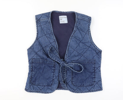 Primark Women Blue XS Quilted Denim Tie Waistcoat Pockets