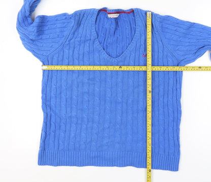 Crew Clothing Co Women Size 16 Blue Cable Knit V-Neck Cotton Pullover