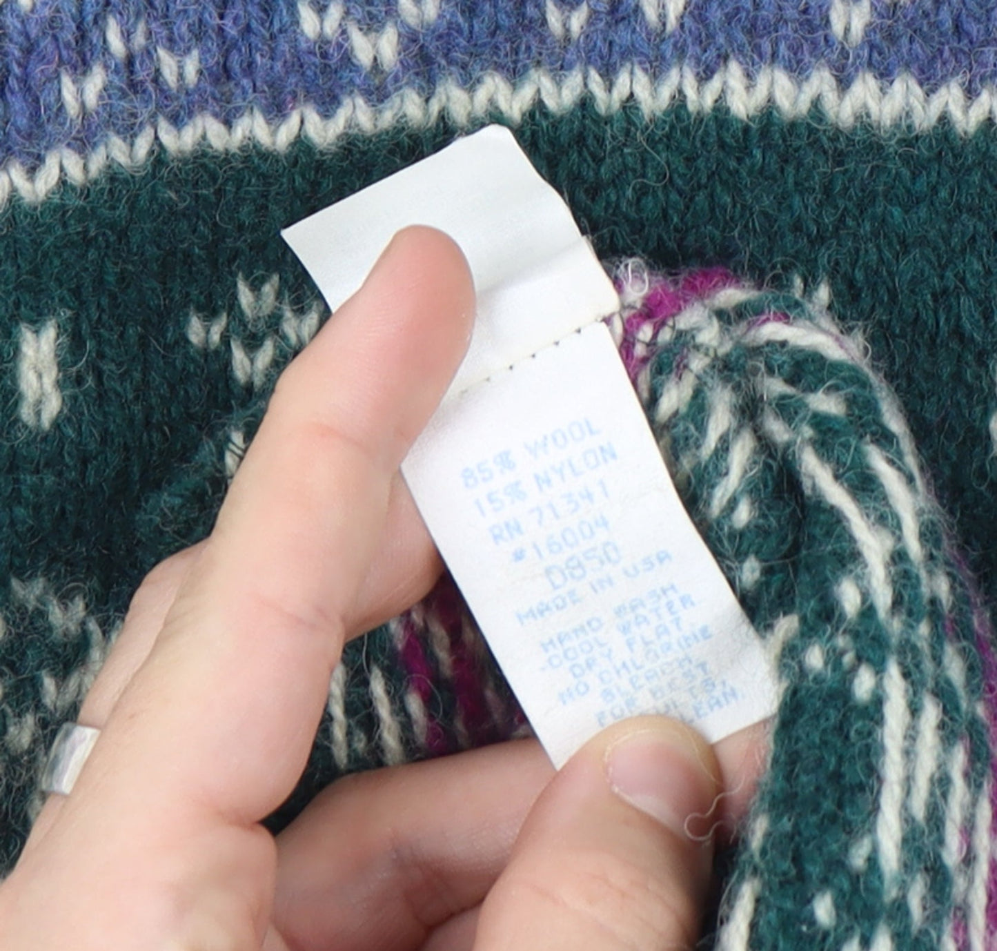 L.L.Bean Women’s Green Fair Isle Wool Henley Jumper Size S Vintage