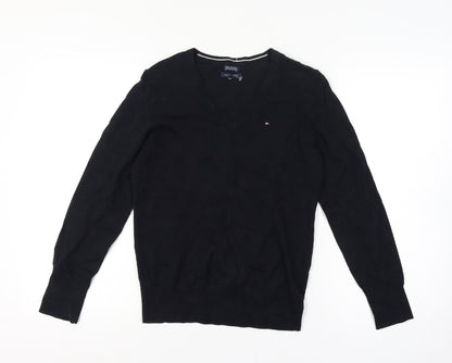 Tommy Hilfiger Men’s XS Black V-Neck Logo Cotton Blend Pullover Jumper