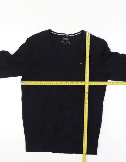 Tommy Hilfiger Men’s XS Black V-Neck Logo Cotton Blend Pullover Jumper