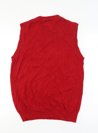 Chaps Men’s Red Size S Cotton V-Neck Logo Knit Sweater Vest