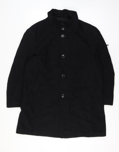 Nautica Men’s Chest 46 Black Mid-Length Stand Collar Button Overcoat Lined