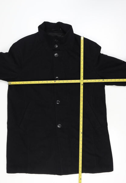 Nautica Men’s Chest 46 Black Mid-Length Stand Collar Button Overcoat Lined