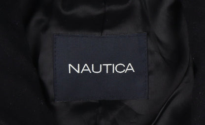Nautica Men’s Chest 46 Black Mid-Length Stand Collar Button Overcoat Lined