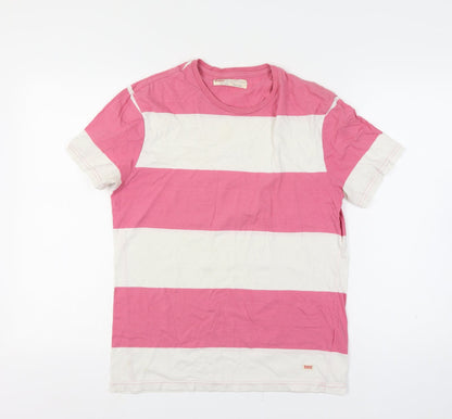 Levi's Mens Pink White Striped Slim Fit Cotton T-Shirt M