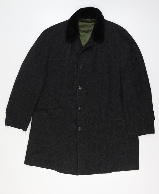 Jordan Marsh Chest 44 Men’s Black Herringbone Long Overcoat Classic Vintage