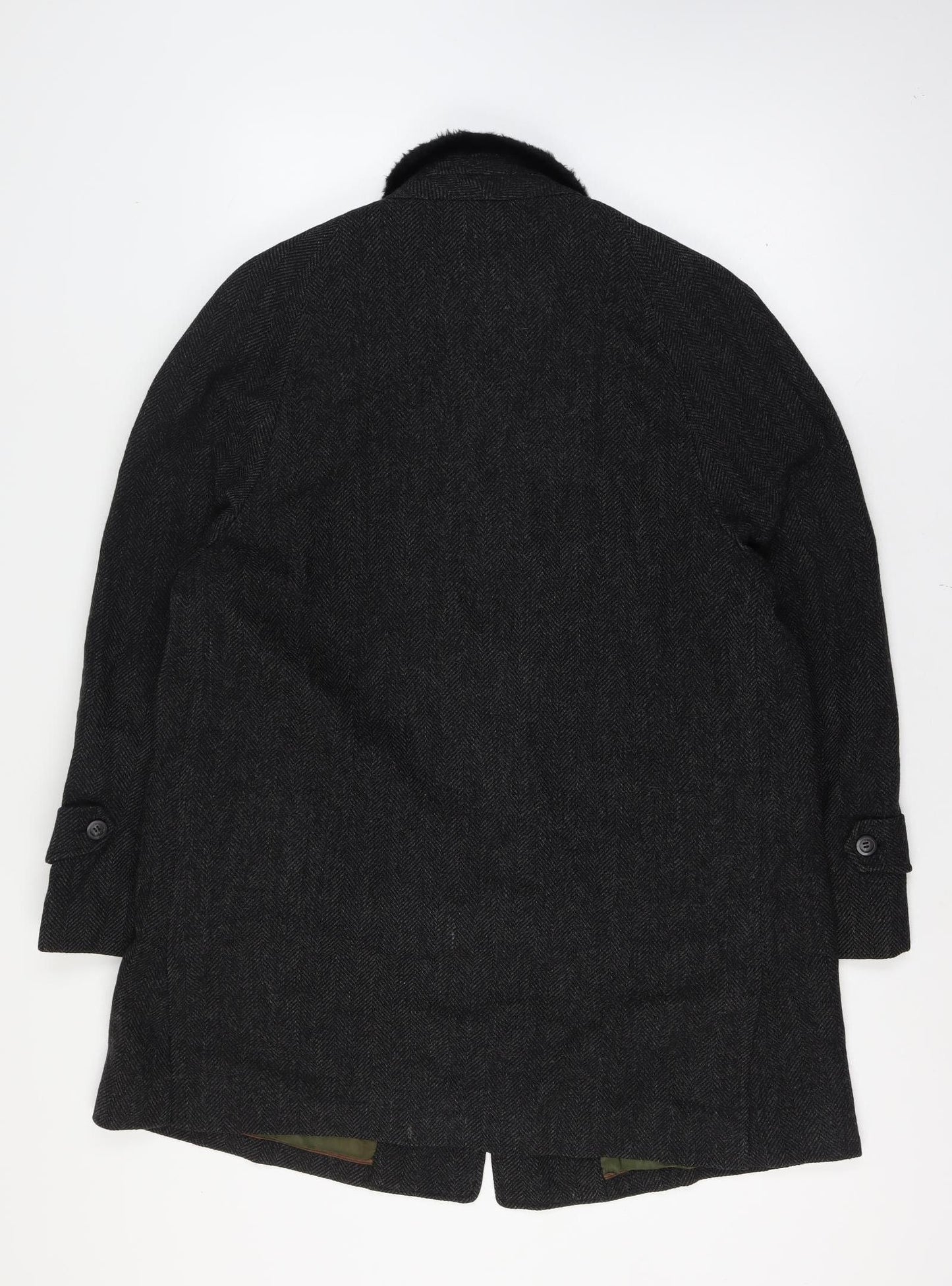 Jordan Marsh Chest 44 Men’s Black Herringbone Long Overcoat Classic Vintage