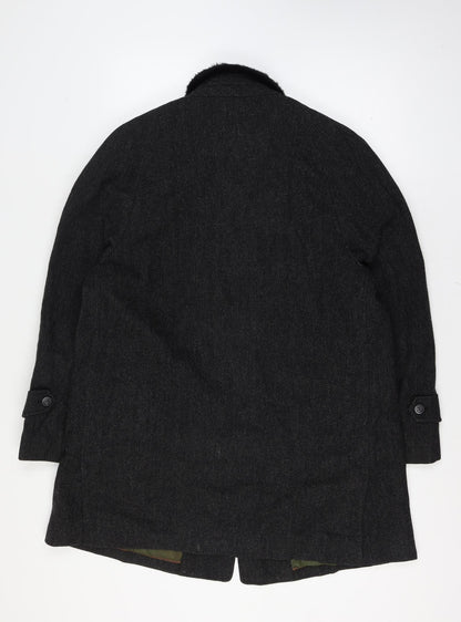 Jordan Marsh Chest 44 Men’s Black Herringbone Long Overcoat Classic Vintage