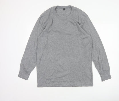 Marks & Spencer Men Grey L Long Sleeve Crew Neck Cotton Blend Top