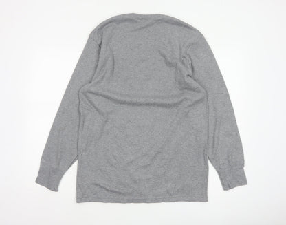 Marks & Spencer Men Grey L Long Sleeve Crew Neck Cotton Blend Top