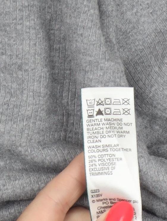 Marks & Spencer Men Grey L Long Sleeve Crew Neck Cotton Blend Top