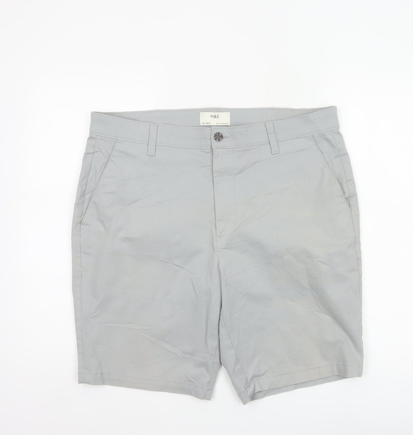 Marks and Spencer Men's Grey 36 Regular Cotton Stretch Chino Shorts
