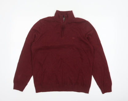 Fat Face Men’s Red M Quarter Zip Cotton Wool High Neck Jumper
