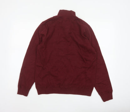 Fat Face Men’s Red M Quarter Zip Cotton Wool High Neck Jumper