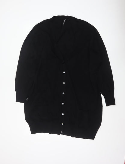 Capsule Women Black UK 28 Longline V-Neck Button Cardigan Pockets