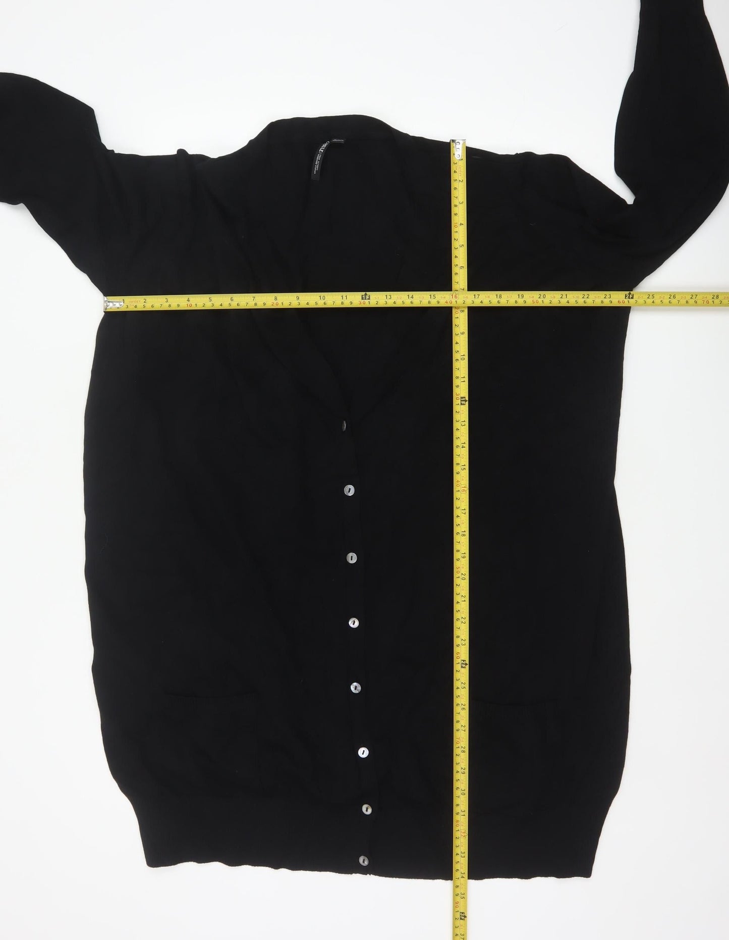 Capsule Women Black UK 28 Longline V-Neck Button Cardigan Pockets