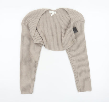 H&M Women Beige XS Cropped Open Rib Knit Cable Cardigan Long Sleeve