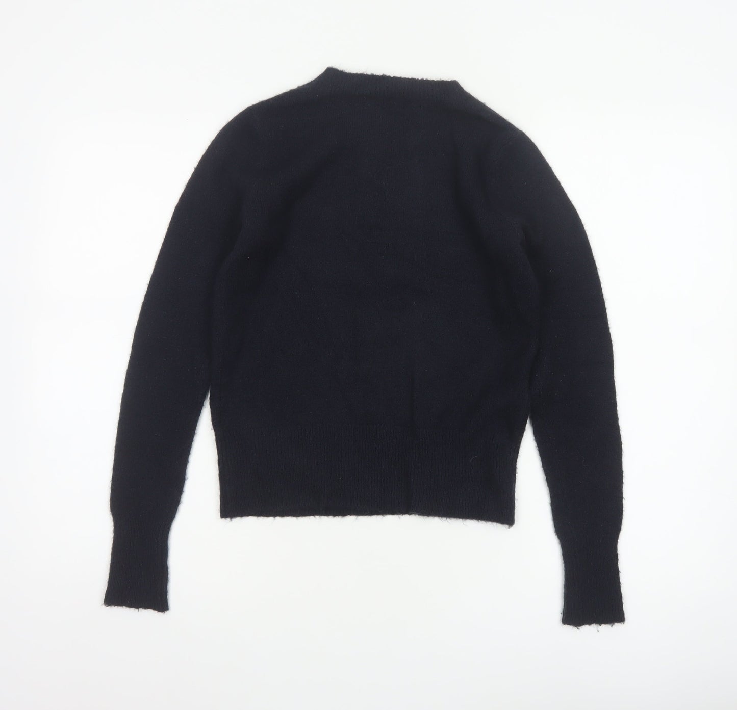 Oasis Women’s Black XS Crew Neck Fuzzy Knit Slim Pullover Jumper