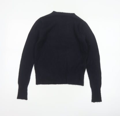 Oasis Women’s Black XS Crew Neck Fuzzy Knit Slim Pullover Jumper
