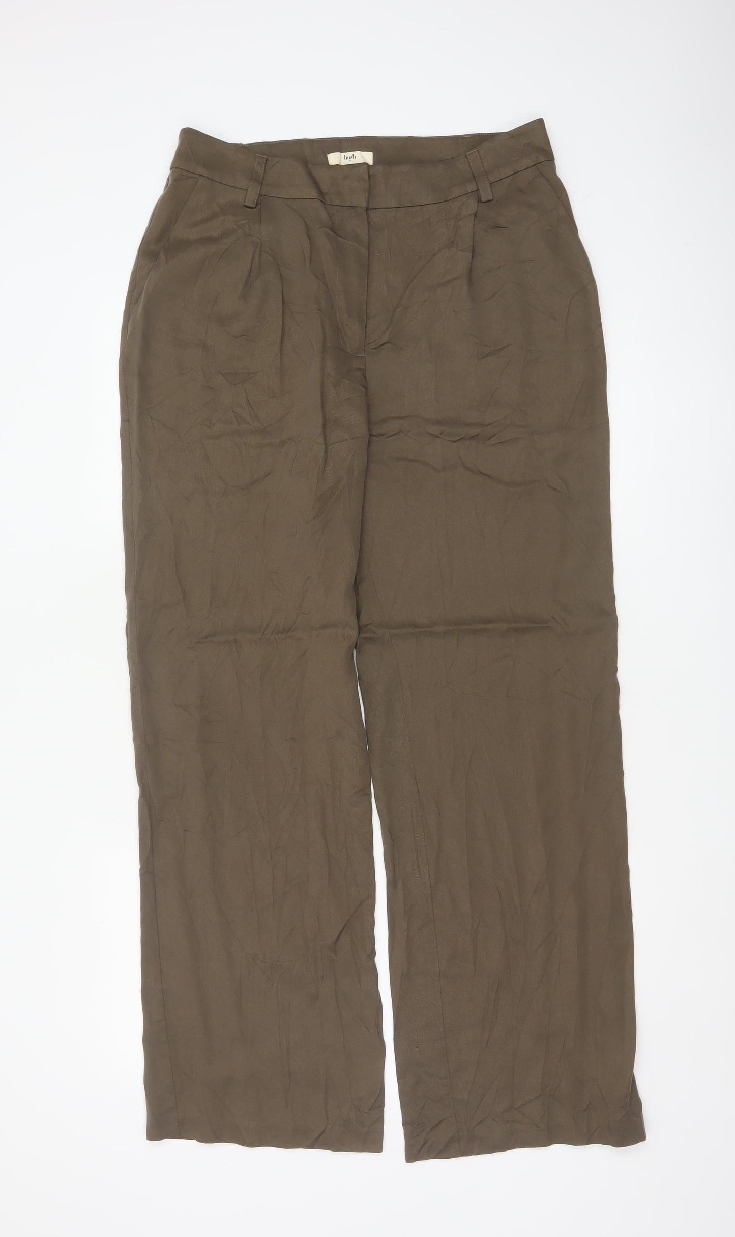 Hush Women’s Brown Size 12 Wide-Leg Lyocell Trousers Tailored Pockets