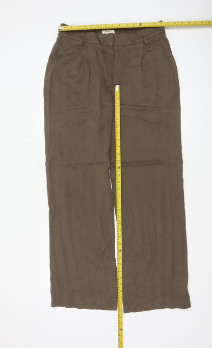 Hush Women’s Brown Size 12 Wide-Leg Lyocell Trousers Tailored Pockets