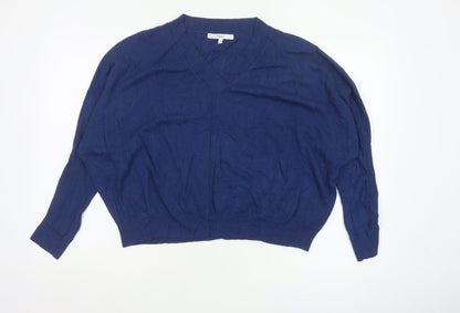 Next Women Blue M UK 12 V-Neck Long Sleeve Knit Pullover Jumper