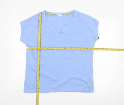White Stuff Women Blue UK 18 Cotton V-Neck Short Sleeve T-Shirt