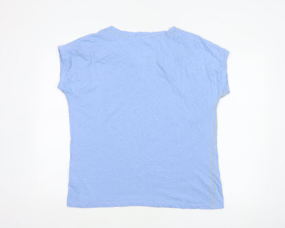 White Stuff Women Blue UK 18 Cotton V-Neck Short Sleeve T-Shirt