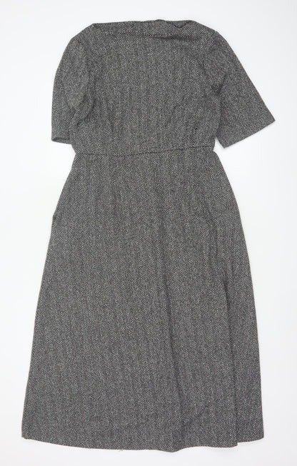 Zara Woman Grey Herringbone Fit & Flare Long Dress UK 14