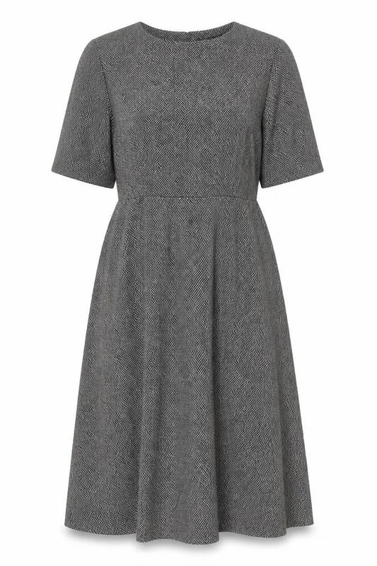 Zara Woman Grey Herringbone Fit & Flare Long Dress UK 14