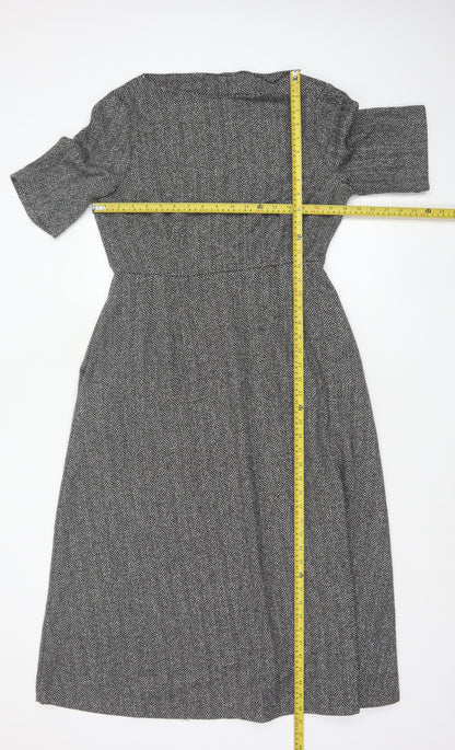 Zara Woman Grey Herringbone Fit & Flare Long Dress UK 14