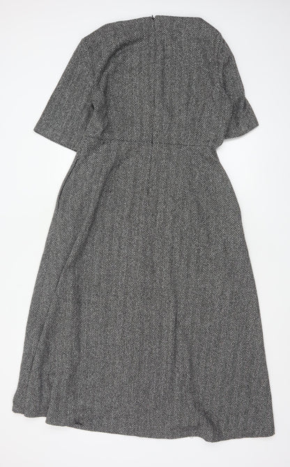 Zara Woman Grey Herringbone Fit & Flare Long Dress UK 14