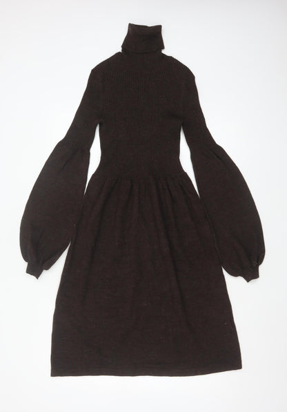 Michael Michael Kors Women Brown UK 8 Fit & Flare Knit Roll Neck Dress