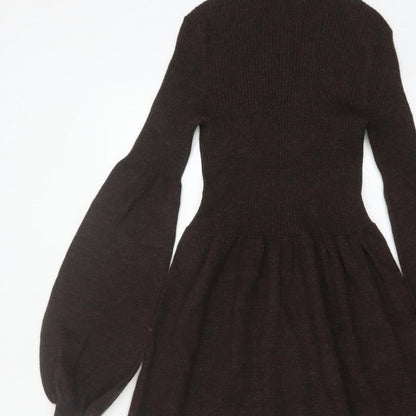 Michael Michael Kors Women Brown UK 8 Fit & Flare Knit Roll Neck Dress