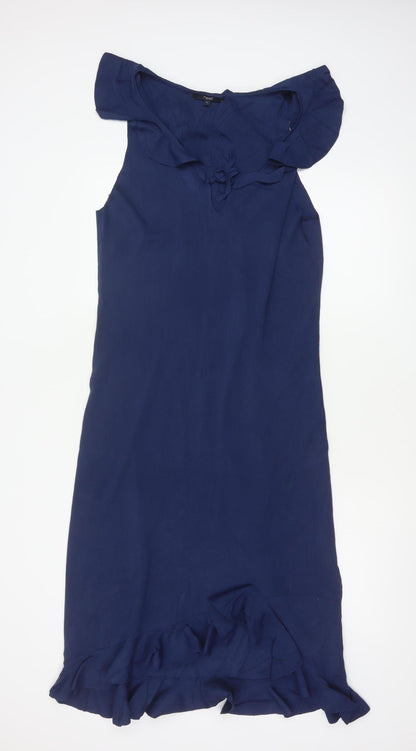 Next Women’s Blue UK 18 Long Sheath Dress Ruffle Flutter Sleeve