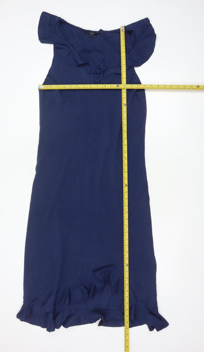 Next Women’s Blue UK 18 Long Sheath Dress Ruffle Flutter Sleeve