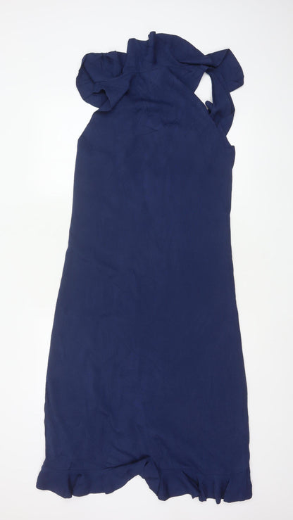 Next Women’s Blue UK 18 Long Sheath Dress Ruffle Flutter Sleeve