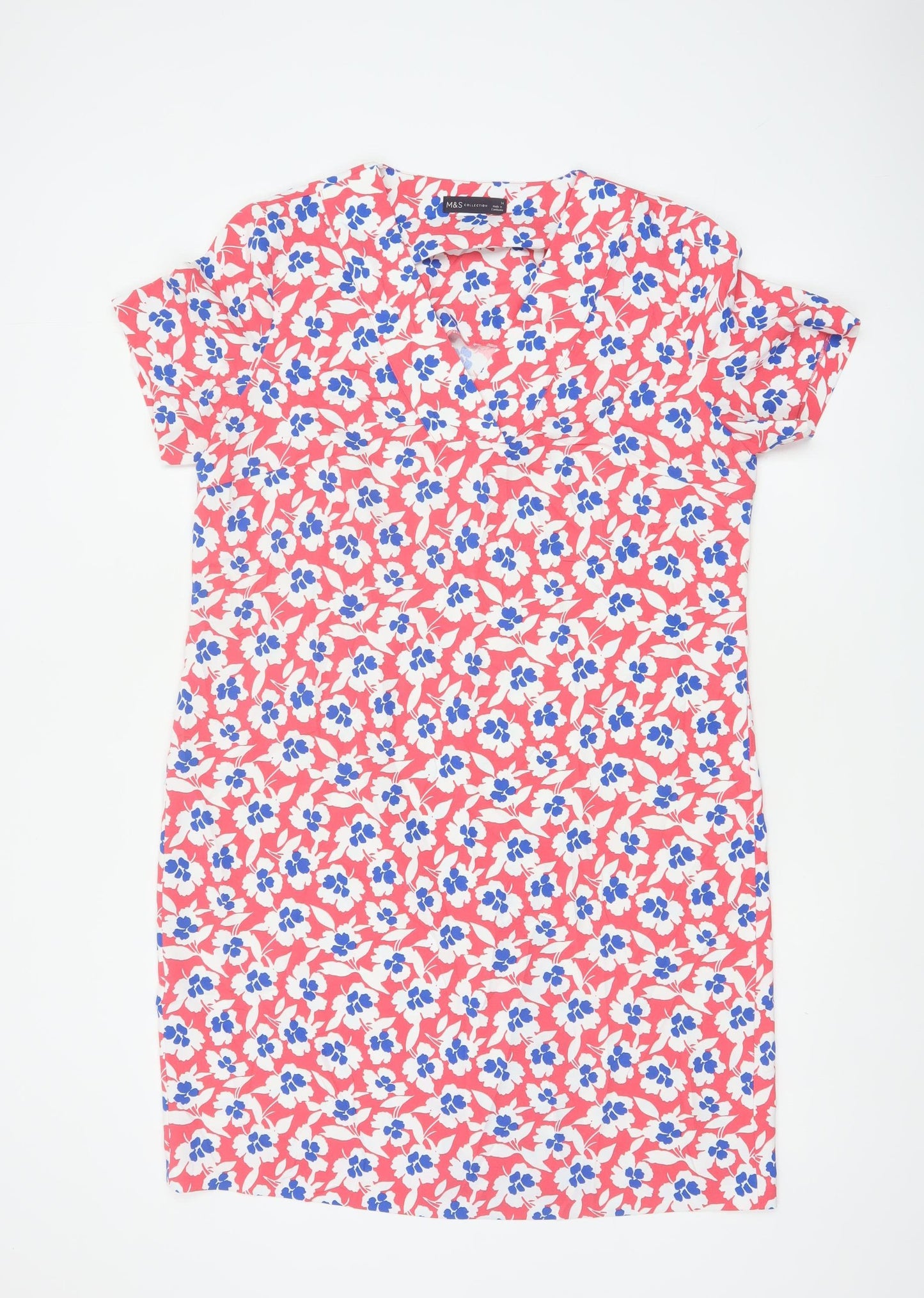 Marks and Spencer Women Red Floral Shift Dress UK 14 Short Sleeve