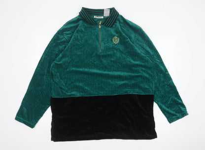Jaclyn Smith Sport Women Green L Velour 1/2 Zip Colourblock Polo Top